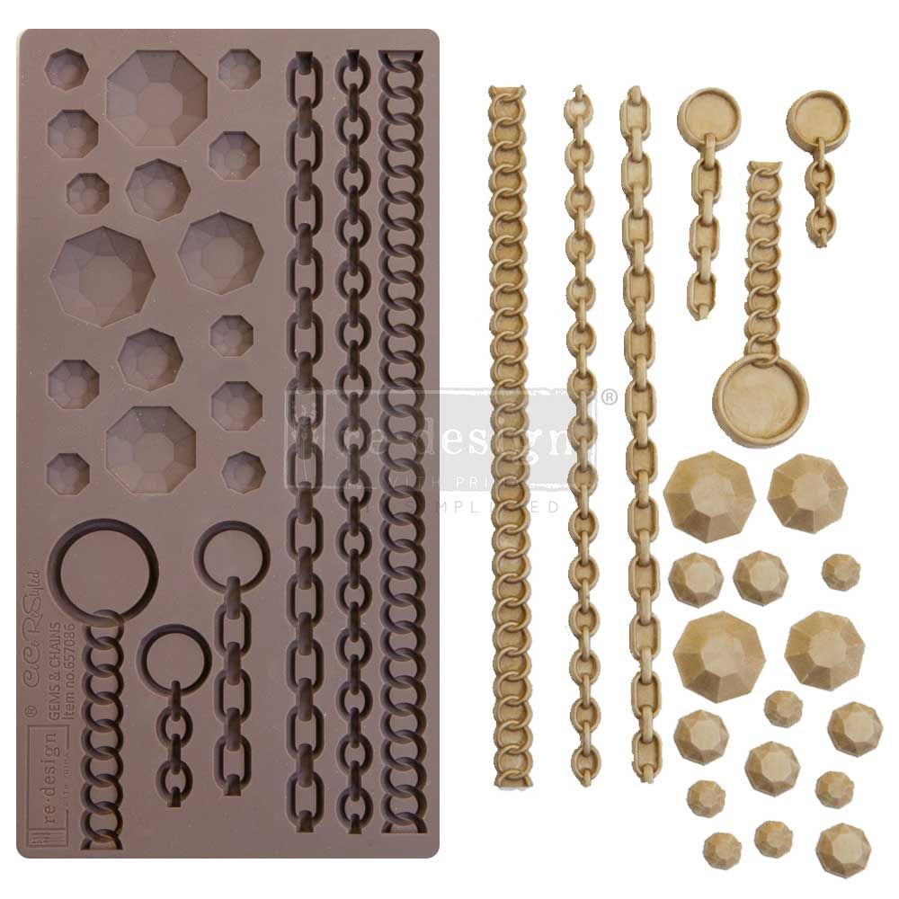 Prima Marketing - Re-Design - 5&quot;x10&quot; Silicone Mould - Gems and Chains