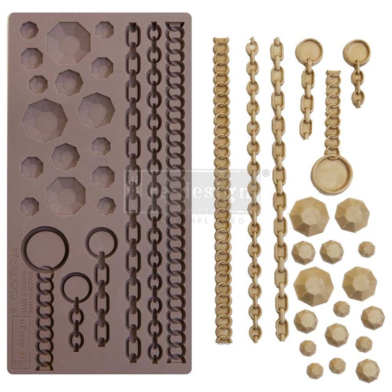 Prima Marketing - Re-Design - 5&quot;x10&quot; Silicone Mould - Gems and Chains