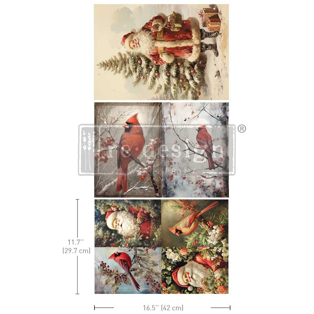 Prima Marketing - Re-Design - A3 Decoupage Fiber Pack - Festive Cardinal