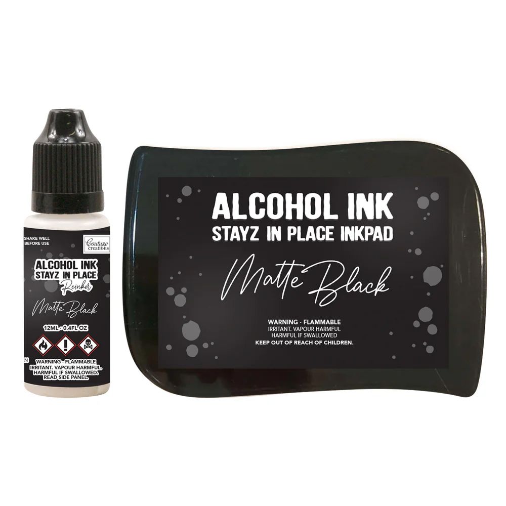 Couture Creations - Alcohol Stayz in Place Inkpad and Reinker - Matte Jet Black