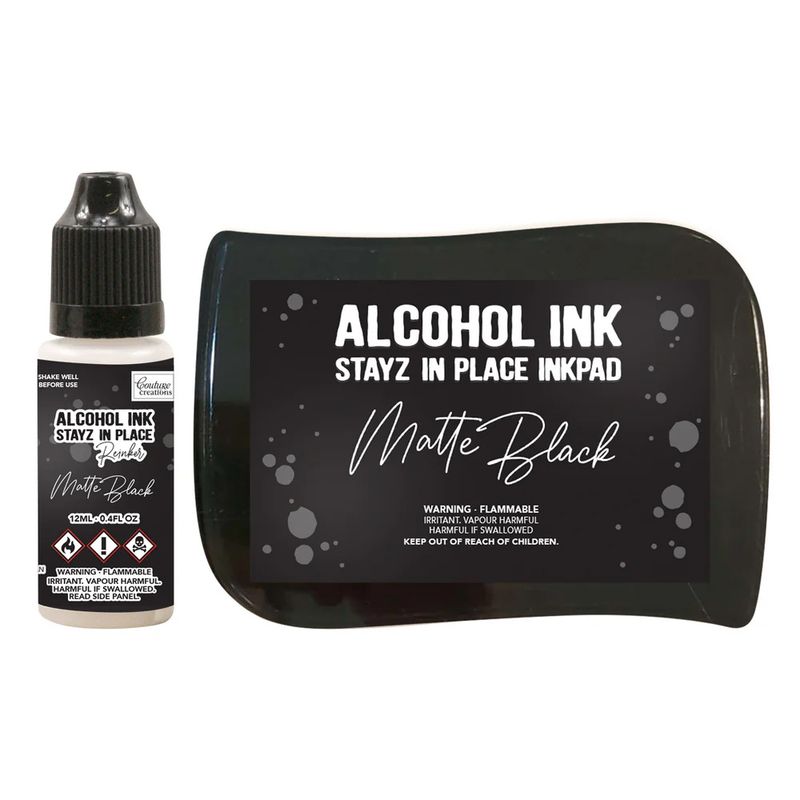 Couture Creations - Alcohol Stayz in Place Inkpad and Reinker - Matte Jet Black