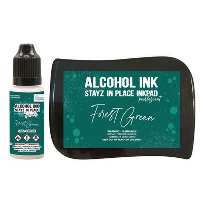 Couture Creations - Alcohol Stayz in Place Inkpad and Reinker - Forest Green Pearlescent