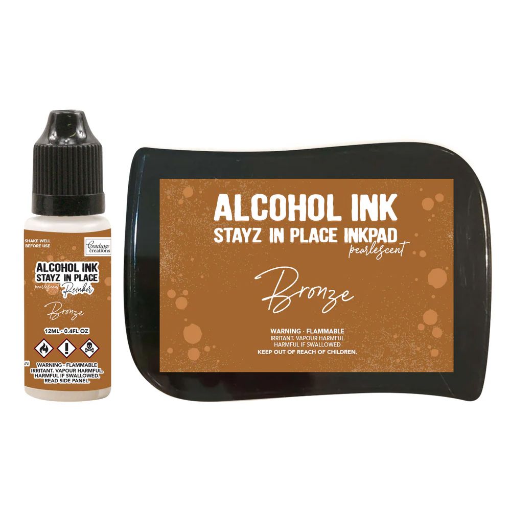 Couture Creations - Alcohol Stayz in Place Inkpad and Reinker - Bronze Pearlescent