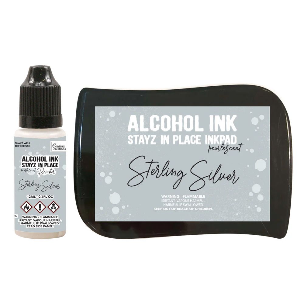 Couture Creations - Alcohol Stayz in Place Inkpad and Reinker - Sterling Silver Pearlescent