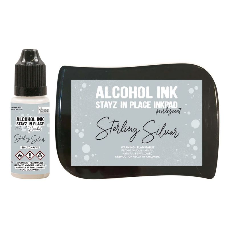 Couture Creations - Alcohol Stayz in Place Inkpad and Reinker - Sterling Silver Pearlescent