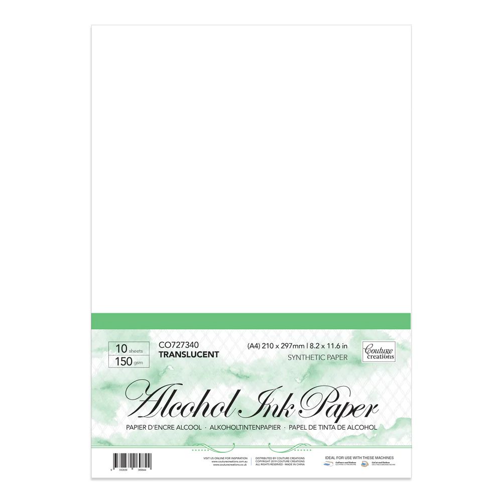 Couture Creations - A4 Synthetic Paper ( yupo style ) 150gm - Translucent - 10pk Alcohol Ink Paper