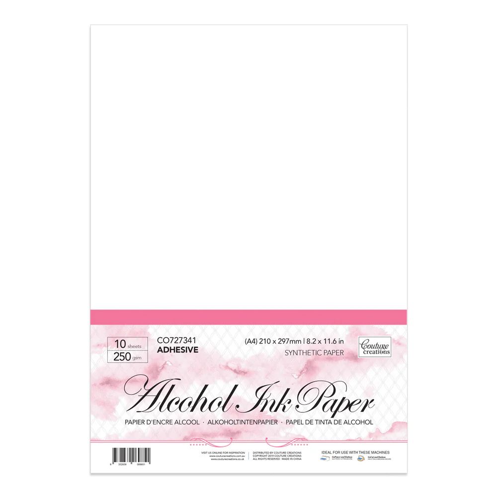 Couture Creations - A4 Synthetic Paper ( yupo style ) 250gm - White - Adhesive - 10pk Alcohol Ink Paper 