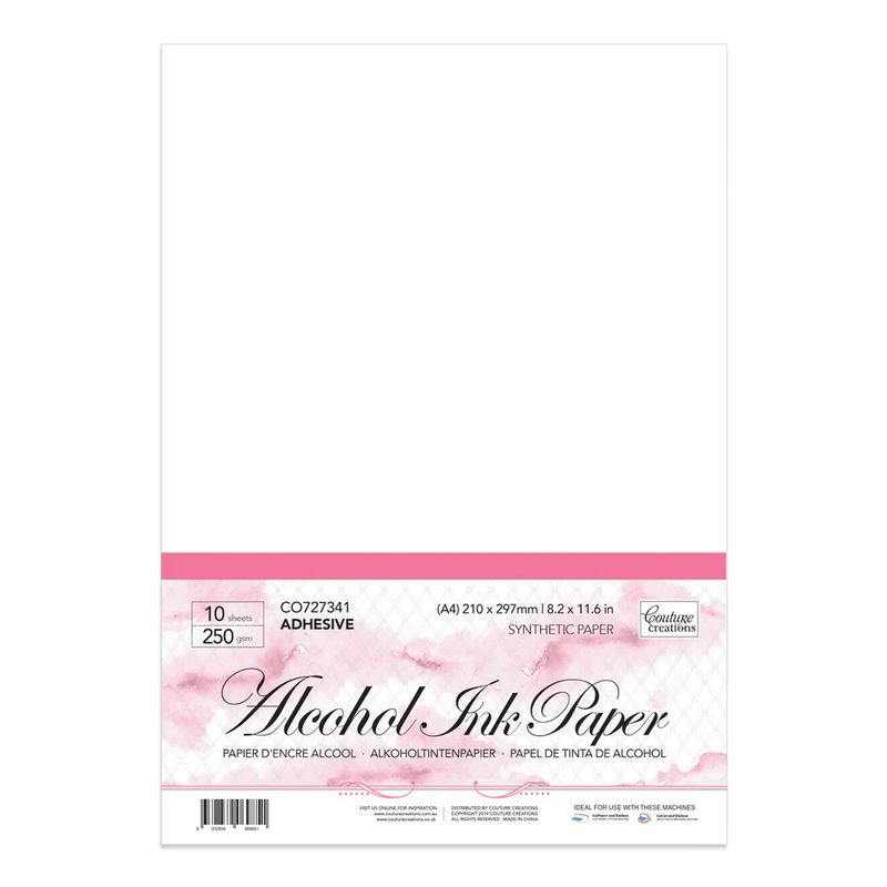 Couture Creations - A4 Synthetic Paper ( yupo style ) 250gm - White - Adhesive - 10pk Alcohol Ink Paper 