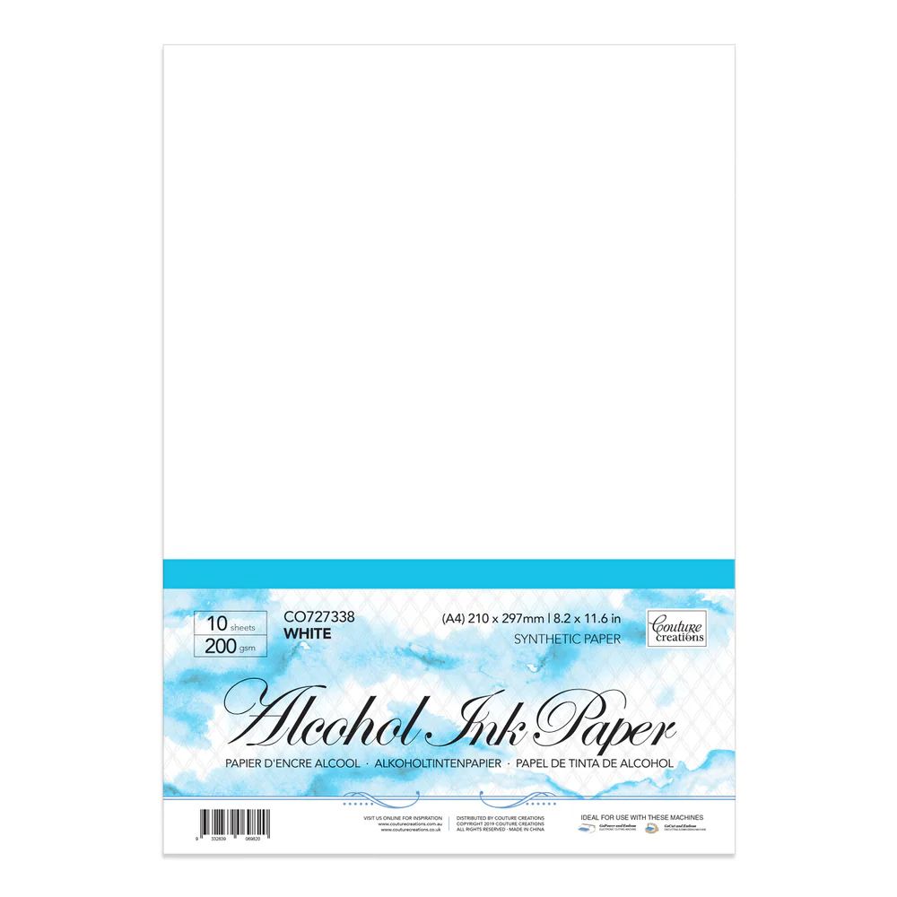 Couture Creations - A4 Synthetic Paper ( yupo style ) 200gm - White - 10pk Alcohol Ink Paper 