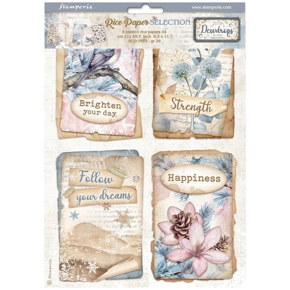 Stamperia - Dewdrops - A4 Rice Paper - Pack of 6 Sheets