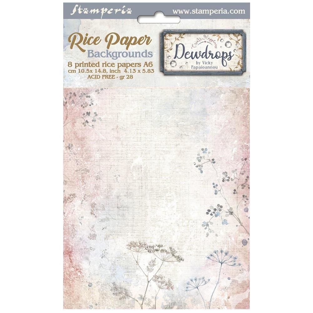 Stamperia - Dewdrops - A5 Rice Paper - Pack of 8 Background Sheets