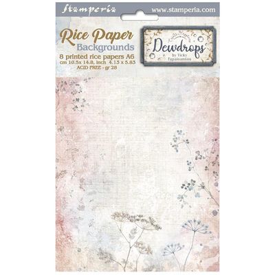 Stamperia - Dewdrops - A5 Rice Paper - Pack of 8 Background Sheets