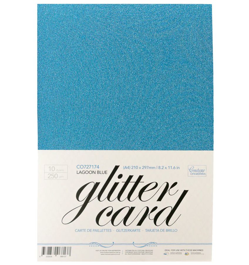 Couture Creations - A4 Glitter Card - Lagoon Blue