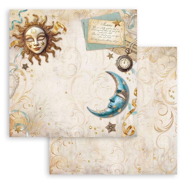 Stamperia - Masquerade - 12&quot;x12&quot; Double-sided Paper - Sun and Moon