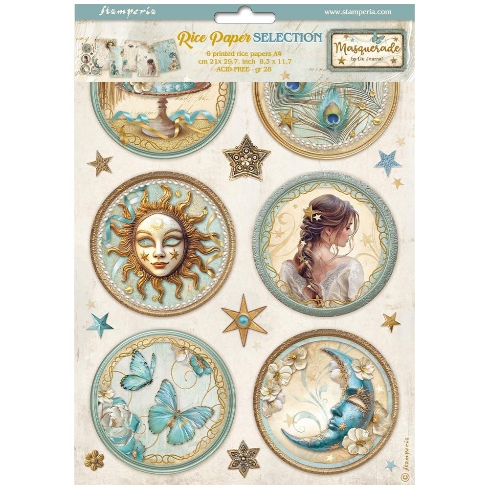 Stamperia - Masquerade - A4 Rice Paper Pack - 6 Sheets