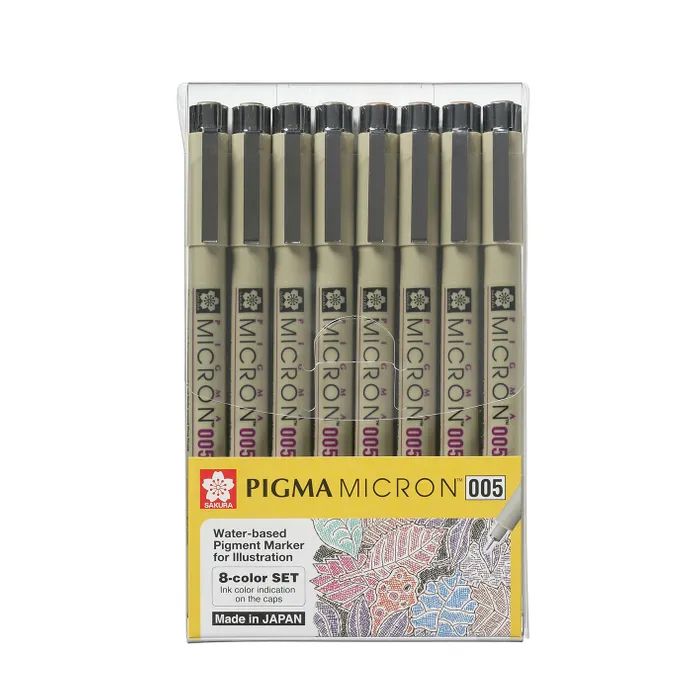 Sakura - Pigment Micron Pens - Colours - 8 pens - Size 005