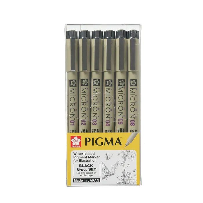 Sakura - Pigment Micron Pens - 6 Black Pens