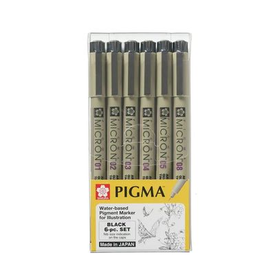 Sakura - Pigment Micron Pens - 6 Black Pens