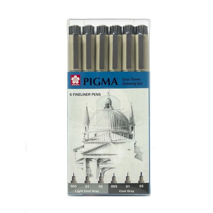 Sakura - Pigment Micron Pens - 6 Grey Tones Pens