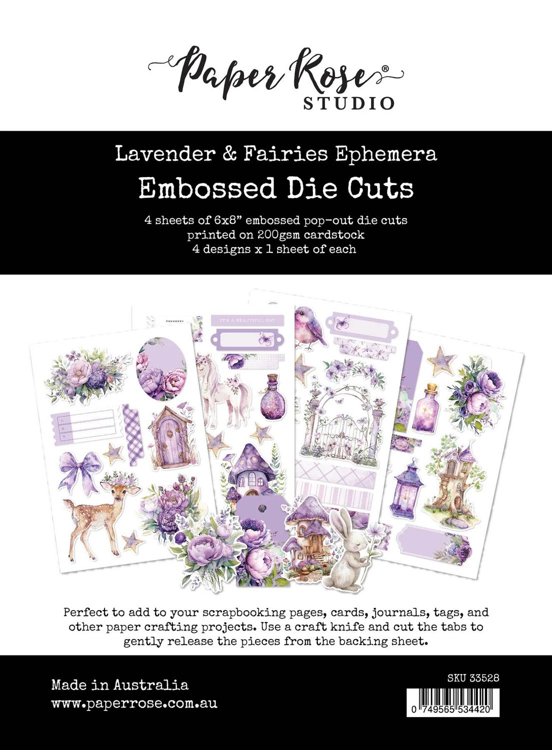 Paper Rose - Ephemera Embossed Die Cuts - Lavender and Fairies