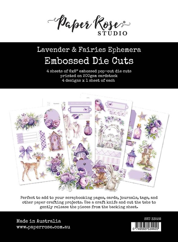 Paper Rose - Ephemera Embossed Die Cuts - Lavender and Fairies