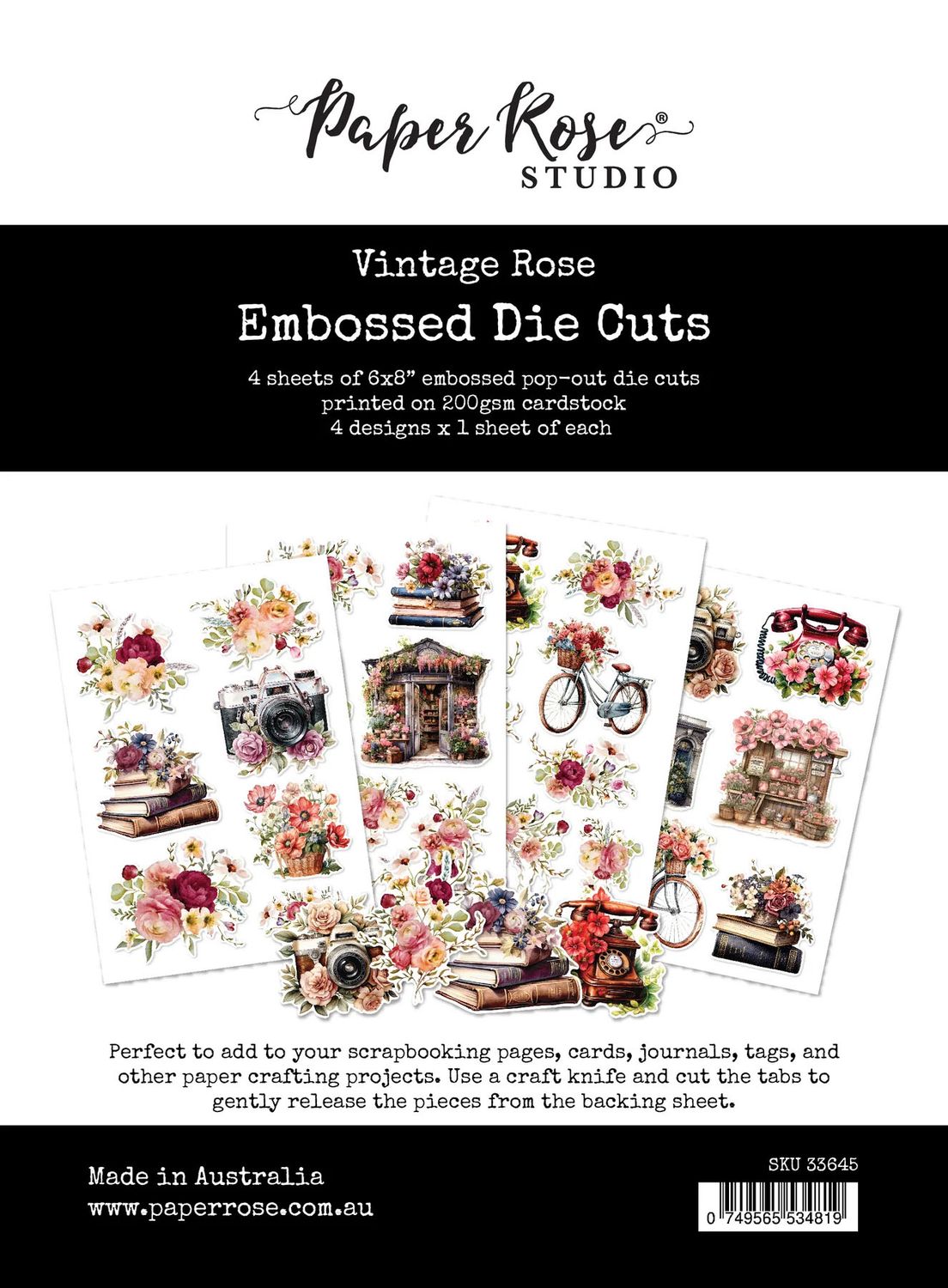 Paper Rose - Embossed Die Cuts - Vintage Rose