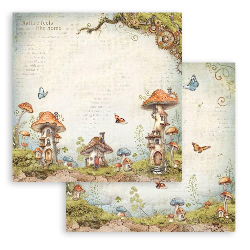 Stamperia - Hidden Grove - 12&quot;x12&quot; Double-sided Paper - Mushroom Houses