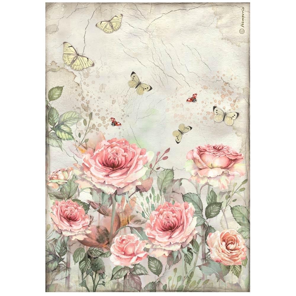Stamperia - House of Roses - A4 Rice Paper - Roses and Butterflies