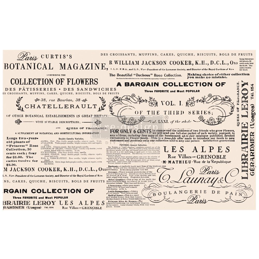 Prima Market - Re-Design - Decoupage Tissue Paper - 19&quot;x30&quot; - Floral Text