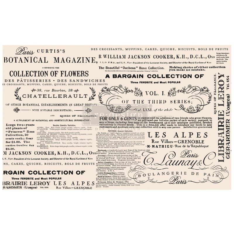 Prima Market - Re-Design - Decoupage Tissue Paper - 19&quot;x30&quot; - Floral Text