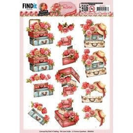 Find It Trading - 3D Paper Tole Sheets - Rose Decorations - Suitcase