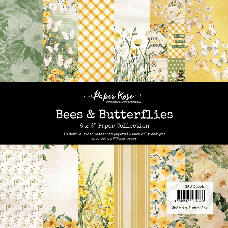 Paper Rose - 6&quot;x6&quot; Double-sided Paper Pad - Bees and Butterflies