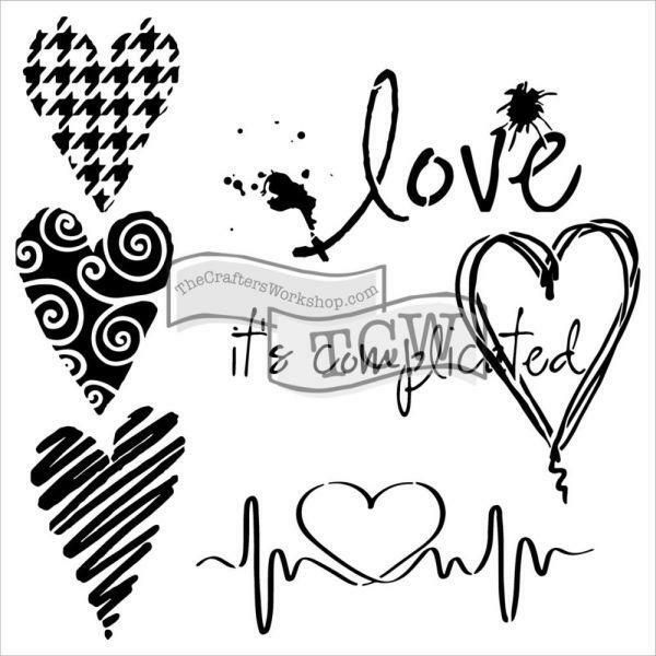 The Crafters Workshop - 6&quot;x6&quot; Stencil - Mini Complicated Hearts