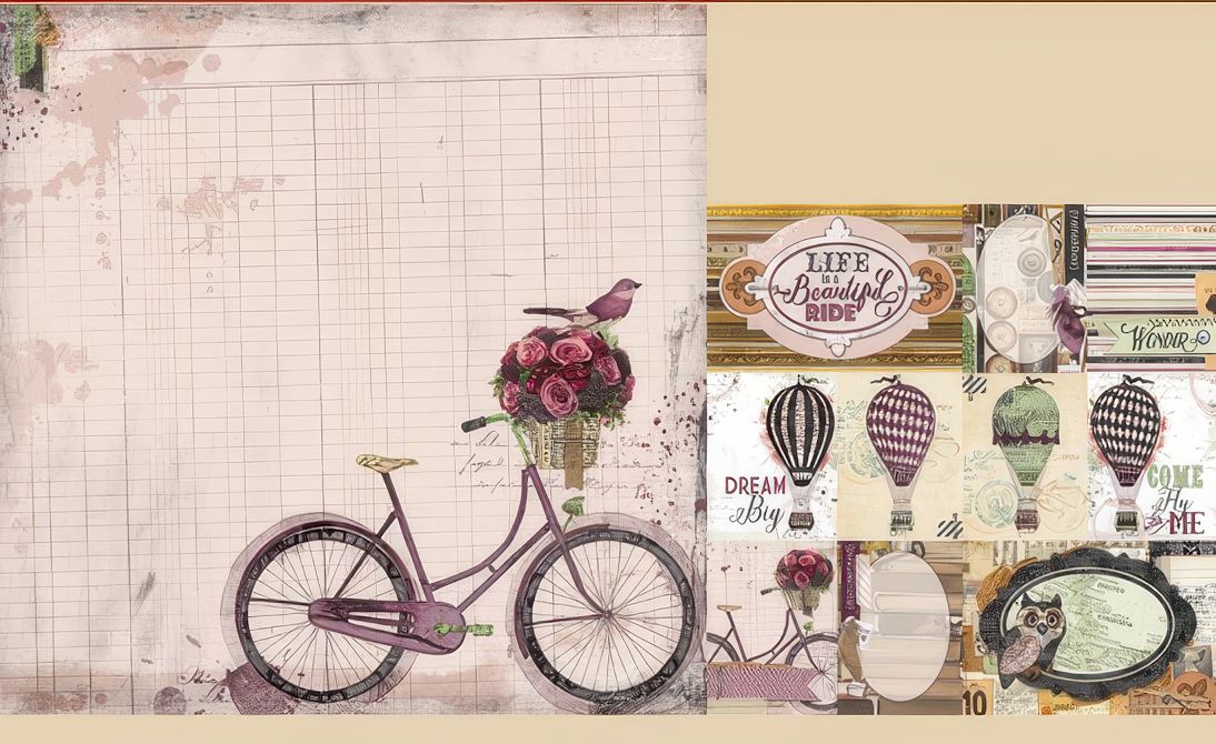 Bo Bunny - Beautiful Dreamer - 12&quot;x12&quot; Double-sided Paper - Bicycle