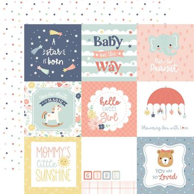 Echo Park - Baby On Board - It&#39;s a Girl - 12&quot;x12&quot; Double-sided paper - 4&quot;x4&quot; Journaling Cards