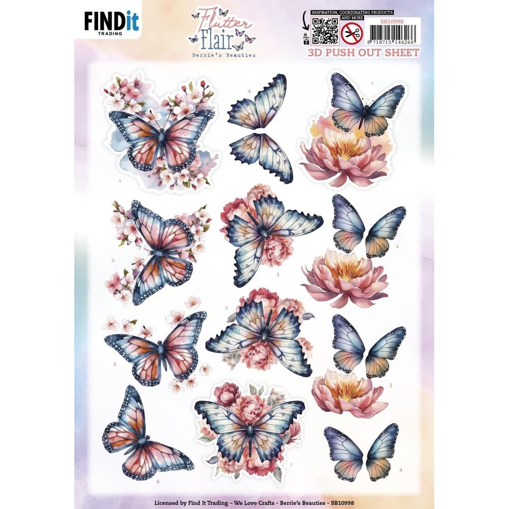 Find it Trading - 3D Paper Tole Sheets - Flutter Flair - Pink Flutters