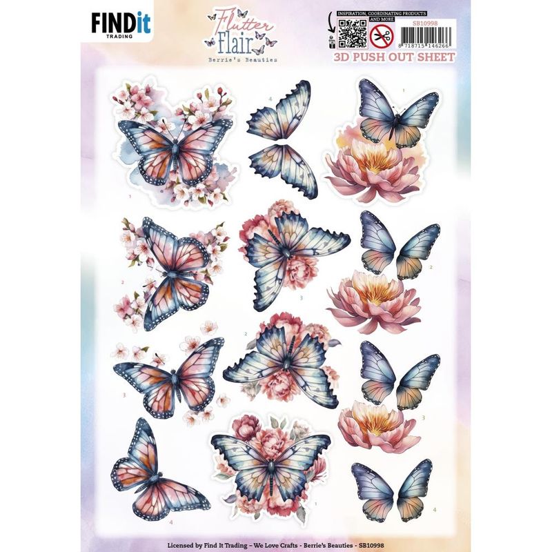 Find it Trading - 3D Paper Tole Sheets - Flutter Flair - Pink Flutters