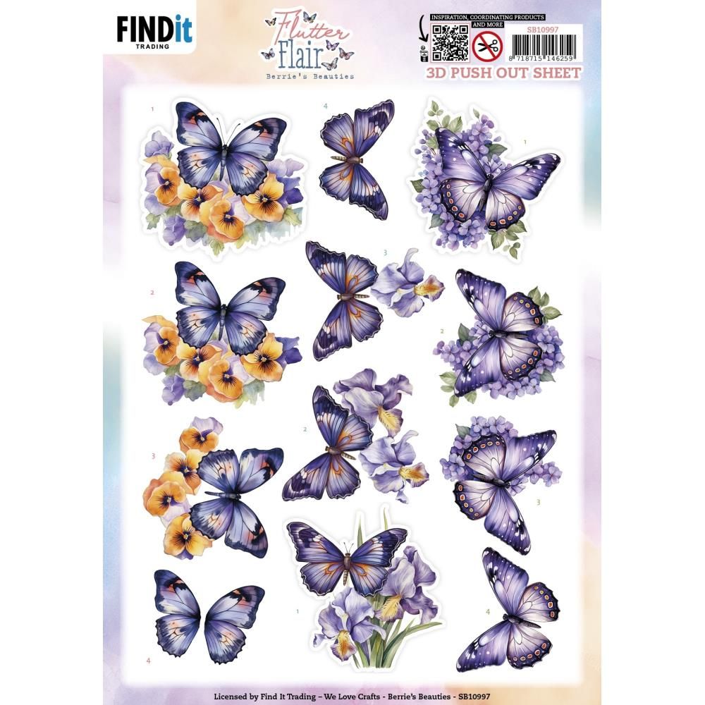 Find it Trading - 3D Paper Tole Sheets - Flutter Flair - Purple Flutters
