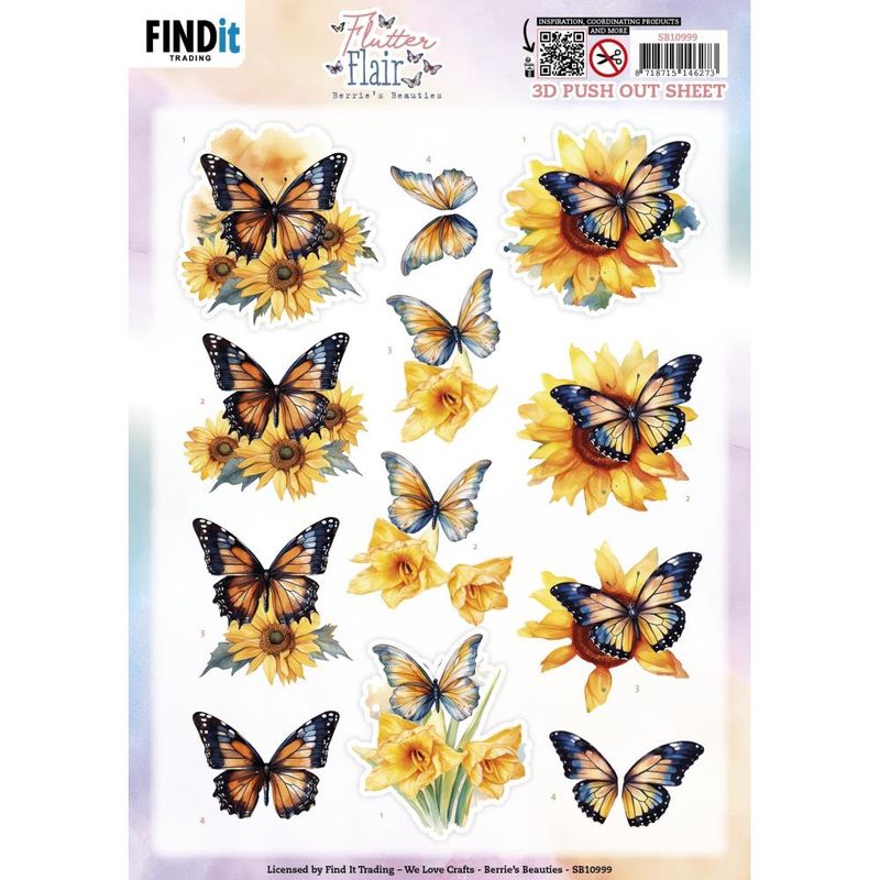 Find it Trading - 3D Paper Tole Sheets - Flutter Flair - Yellow Flutters