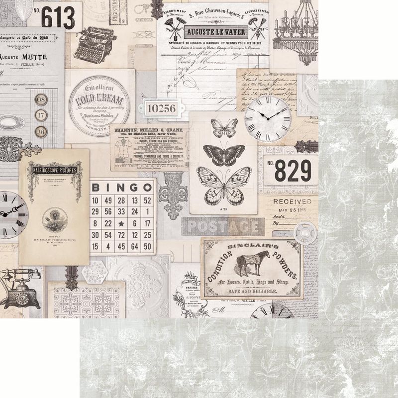 Kaisercraft - Pen & Ink - 12"x12" Double-sided Paper Sheet - Ephemera