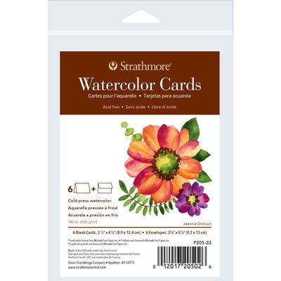 Strathmore - Watercolor Cards - 6 Card Blanks + Envelopes - 8.9  x12.4 cm