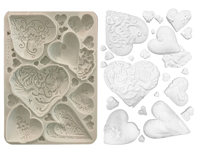 Stamperia - A5 Silicone Mould - Alice in Christmas - Simple Hearts