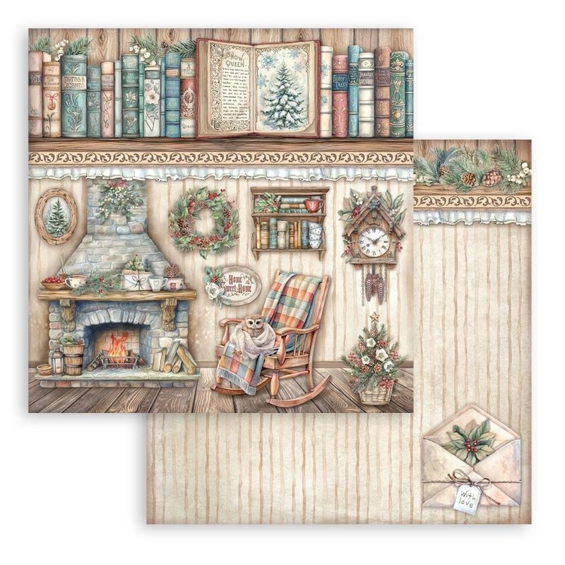 Stamperia - The Owl&#39;s House - 12&quot;x12&quot; Double-sided Paper - Fireplace