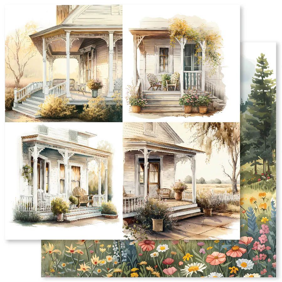 Paper Rose - 12&quot;x12&quot; Double-sided Paper - Farmhouse Friends Background - C
