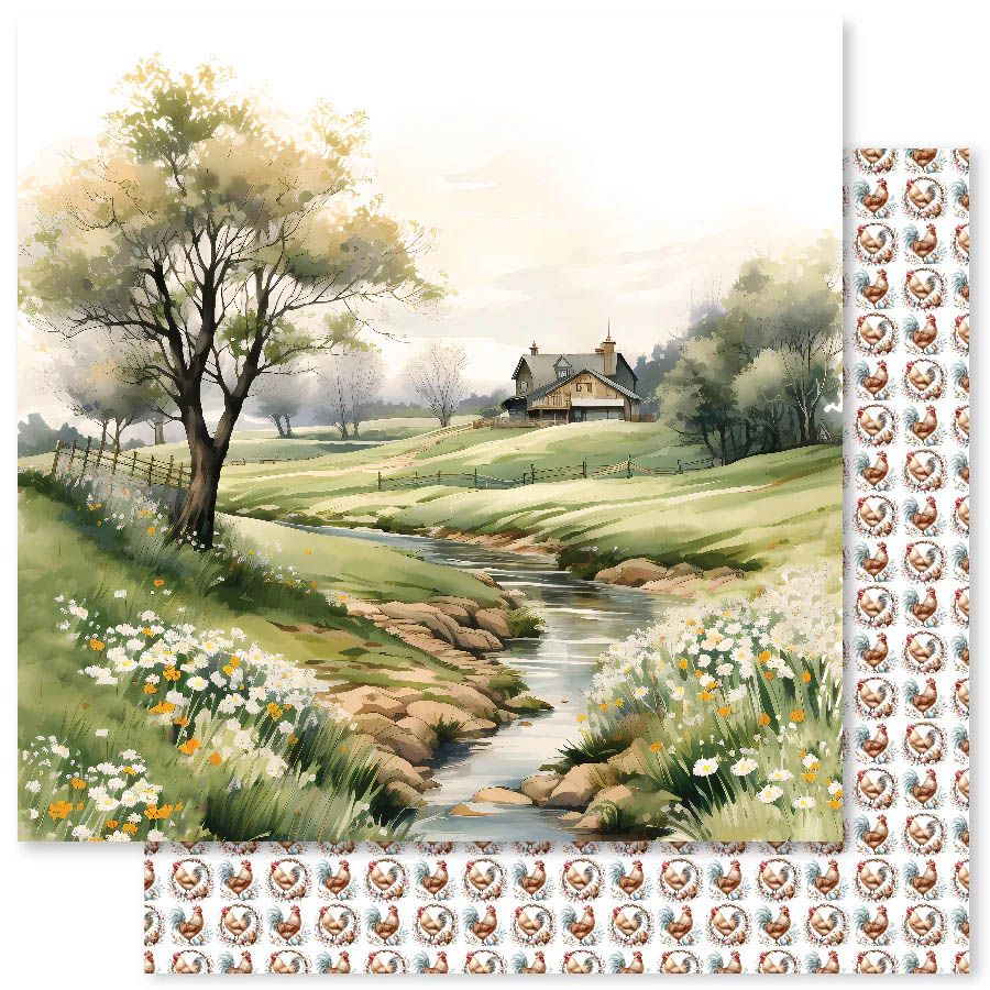 Paper Rose - 12&quot;x12&quot; Double-sided Paper - Farmhouse Friends Background - B