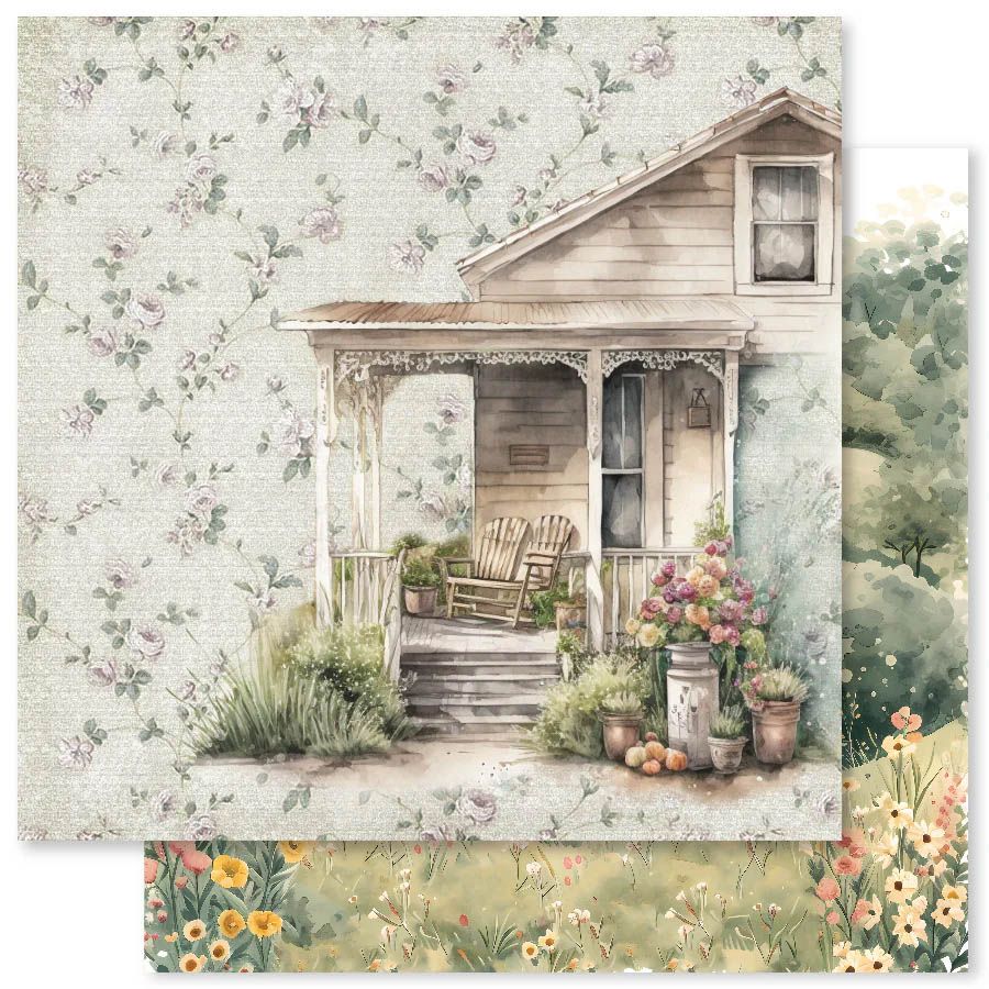 Paper Rose - 12&quot;x12&quot; Double-sided Paper - Farmhouse Friends Background - A