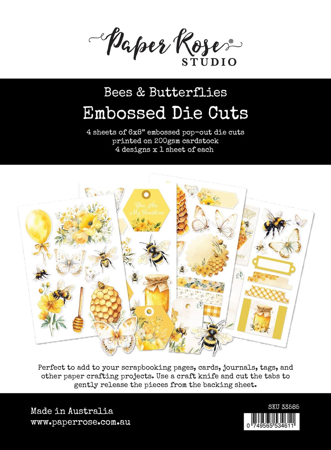 Paper Rose - Embossed Die Cuts - Bees &amp; Butterflies