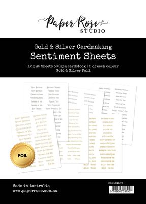 Paper Rose - Cardmaking Sentiments Sheets - 6&quot;x8&quot; - Gold &amp; Silver Foil