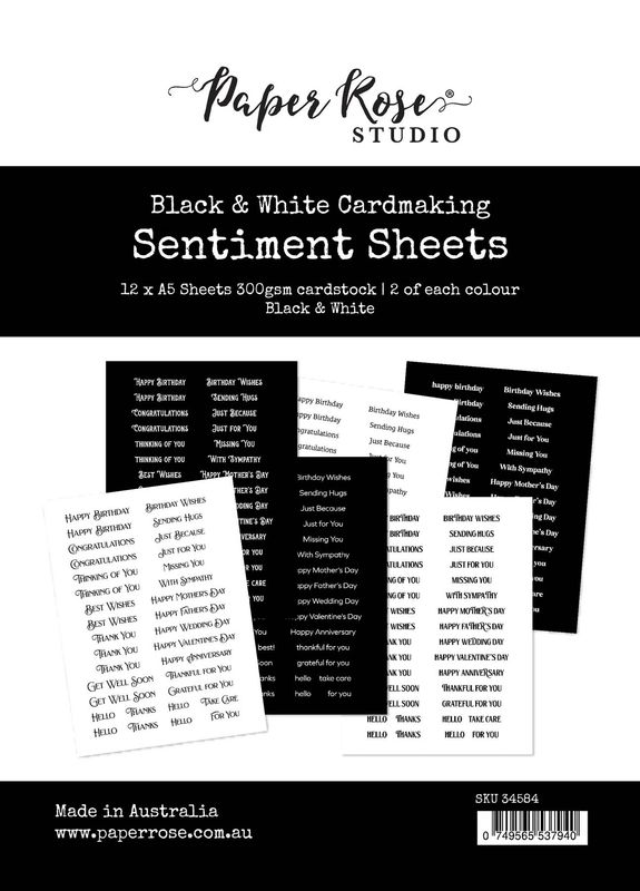 Paper Rose - Cardmaking Sentiments Sheet - 6"x8" - Black and White