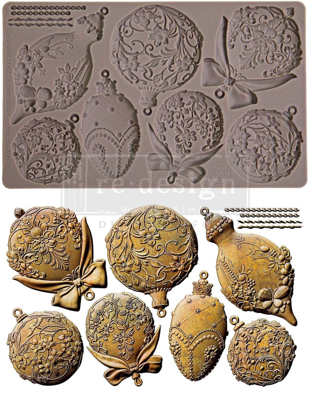 Prima Marketing - Décor Mould - 5&quot;x8&quot; - Shimmering Holiday Ornaments